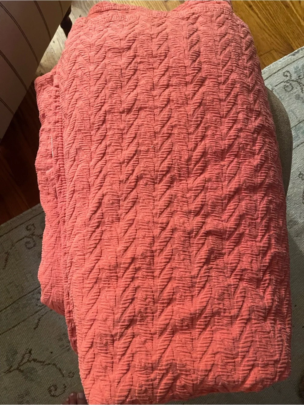 The Company Store Coral Quilted Throw with Chevron Texture